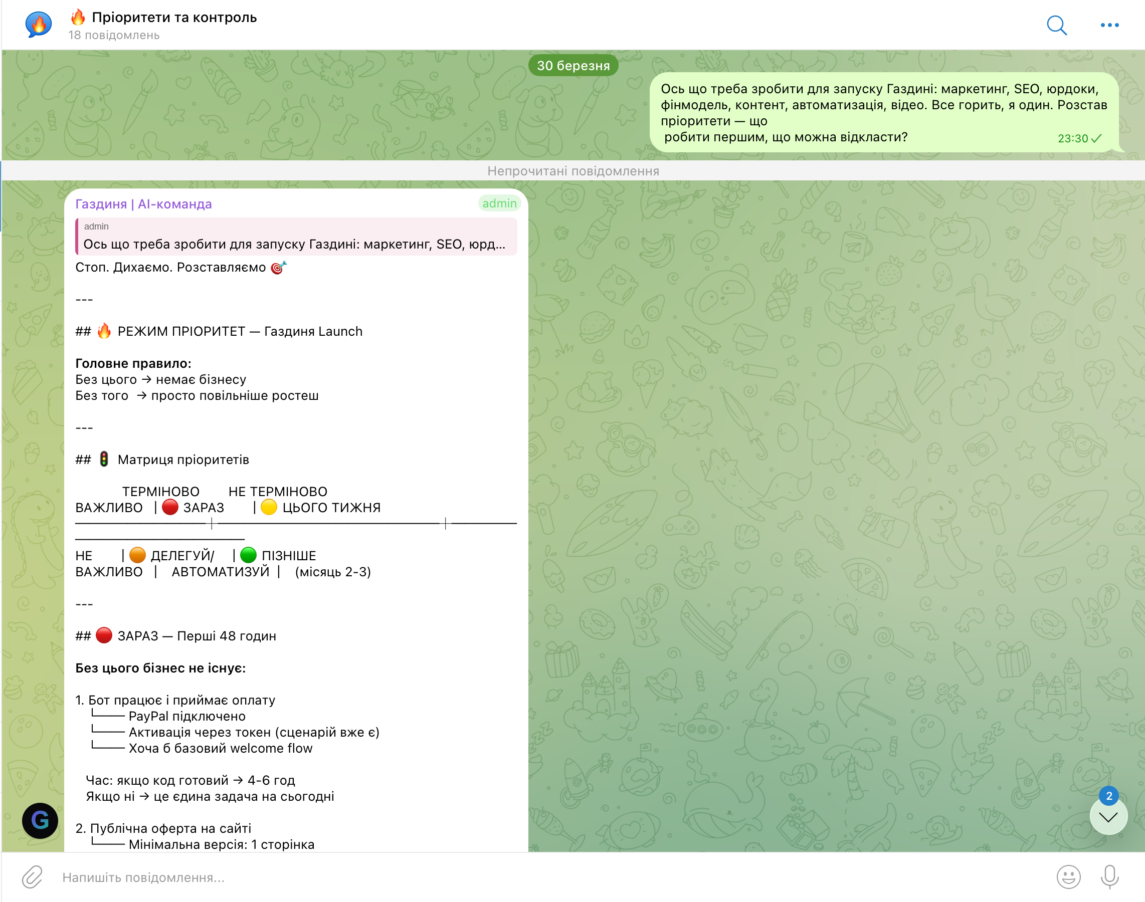 Диспетчер — матриця пріоритетів для запуску Газдині
